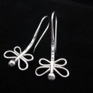 Thai Hill Tribe Earrings Fine Silver Handmade Dragonfly shaped head down