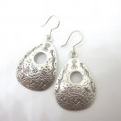 Thai Hill Tribe Earrings Fine Silver Floral Lotus Drop Dangle Vintage Craft