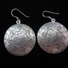 Thai Hill Tribe Earrings Fine Silver Kuchi Flower engrave Vintage Circle