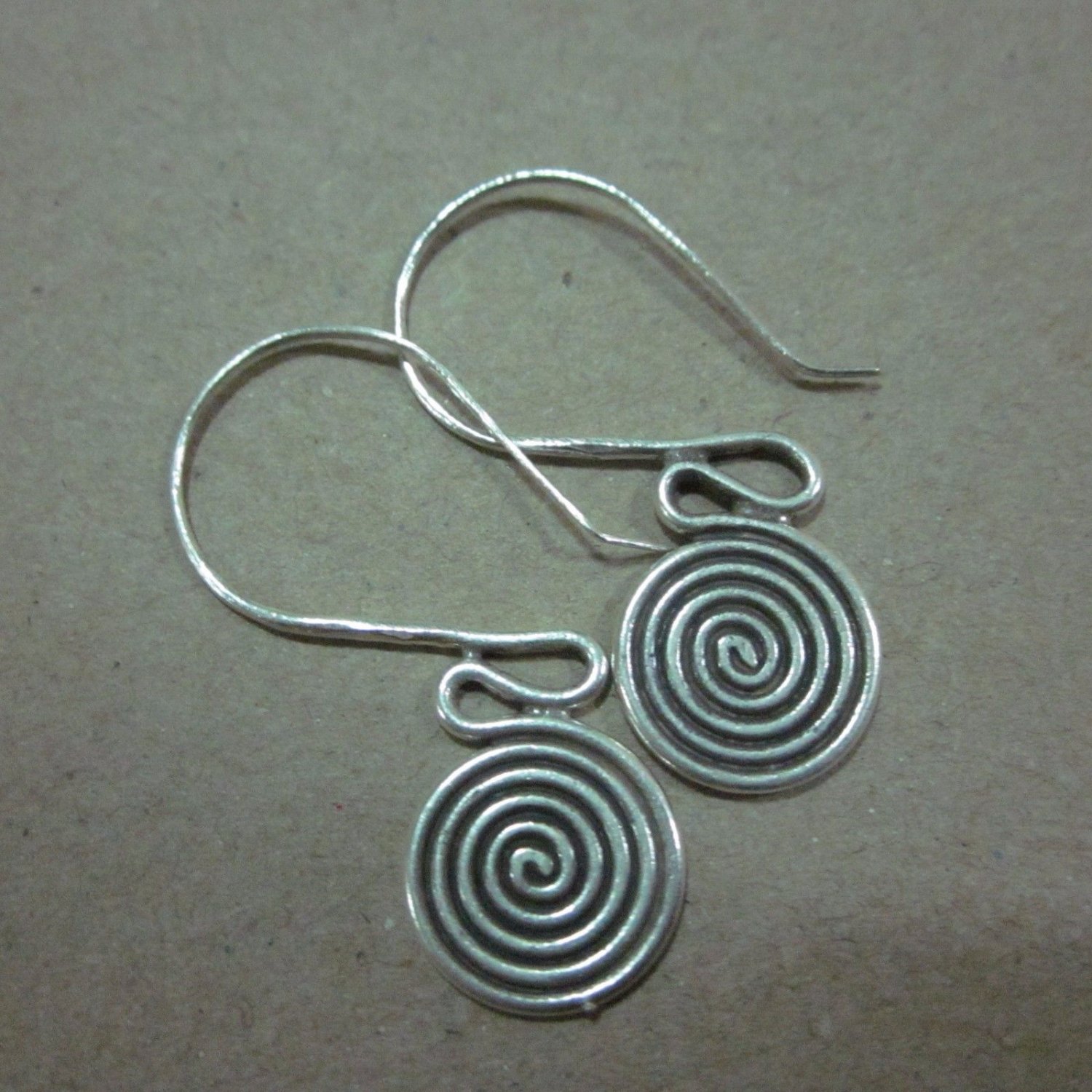 Thai Hill Tribe Earrings Fine Silver Vintage Dangle Hooks Spiral HanginCS214601