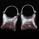 Thai Hill Tribe Earrings Fine Silver Purse shaped Line design Square