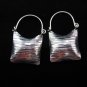 Thai Hill Tribe Earrings Fine Silver Purse shaped Line design Square