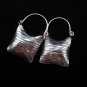 Thai Hill Tribe Earrings Fine Silver Purse shaped Line design Square