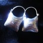 Thai Hill Tribe Earrings Fine Silver Purse shaped Line design Square
