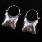 Thai Hill Tribe Earrings Fine Silver Purse shaped Line design Square