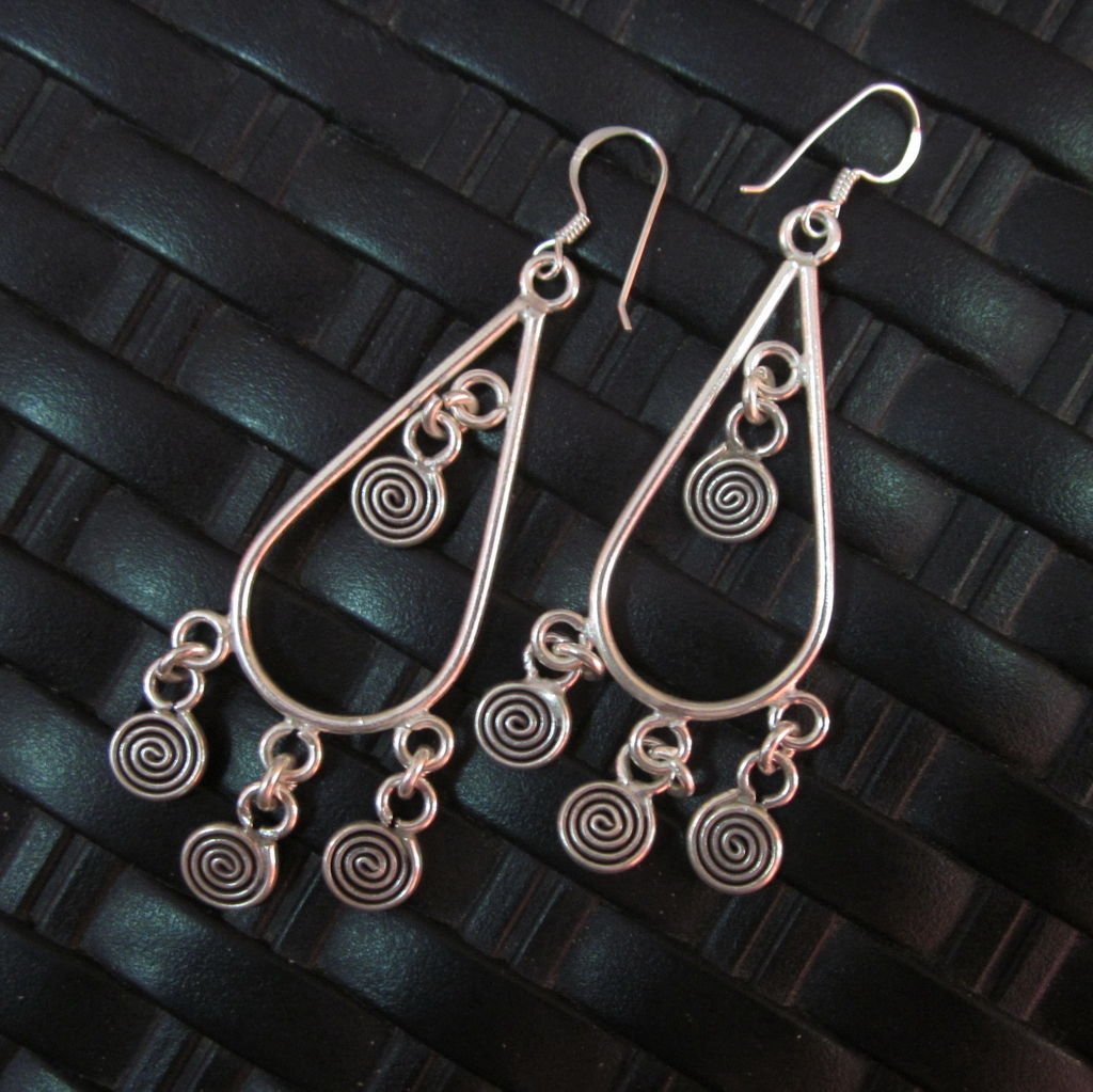 Thai Hill Tribe Earrings Fine Silver argento orecchini oorbellen Spiral Hanging