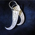 Fine silver earrings Hill tribe Thai karen Handmade Fang shaped Tusk engraved