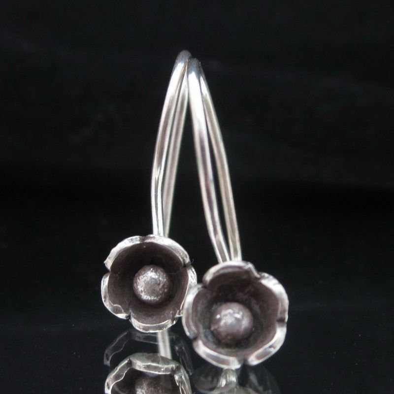 Fine Silver Earrings Ohrringe Schmuck Argento Vintage tiny small flower x3 pairs