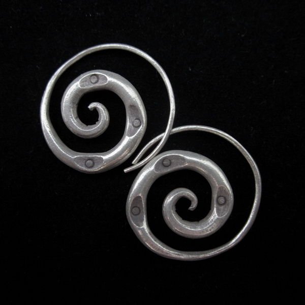Thai Hill Tribe Earrings Fine Silver Ohrringe Schmuck Spirale Vintage ER147