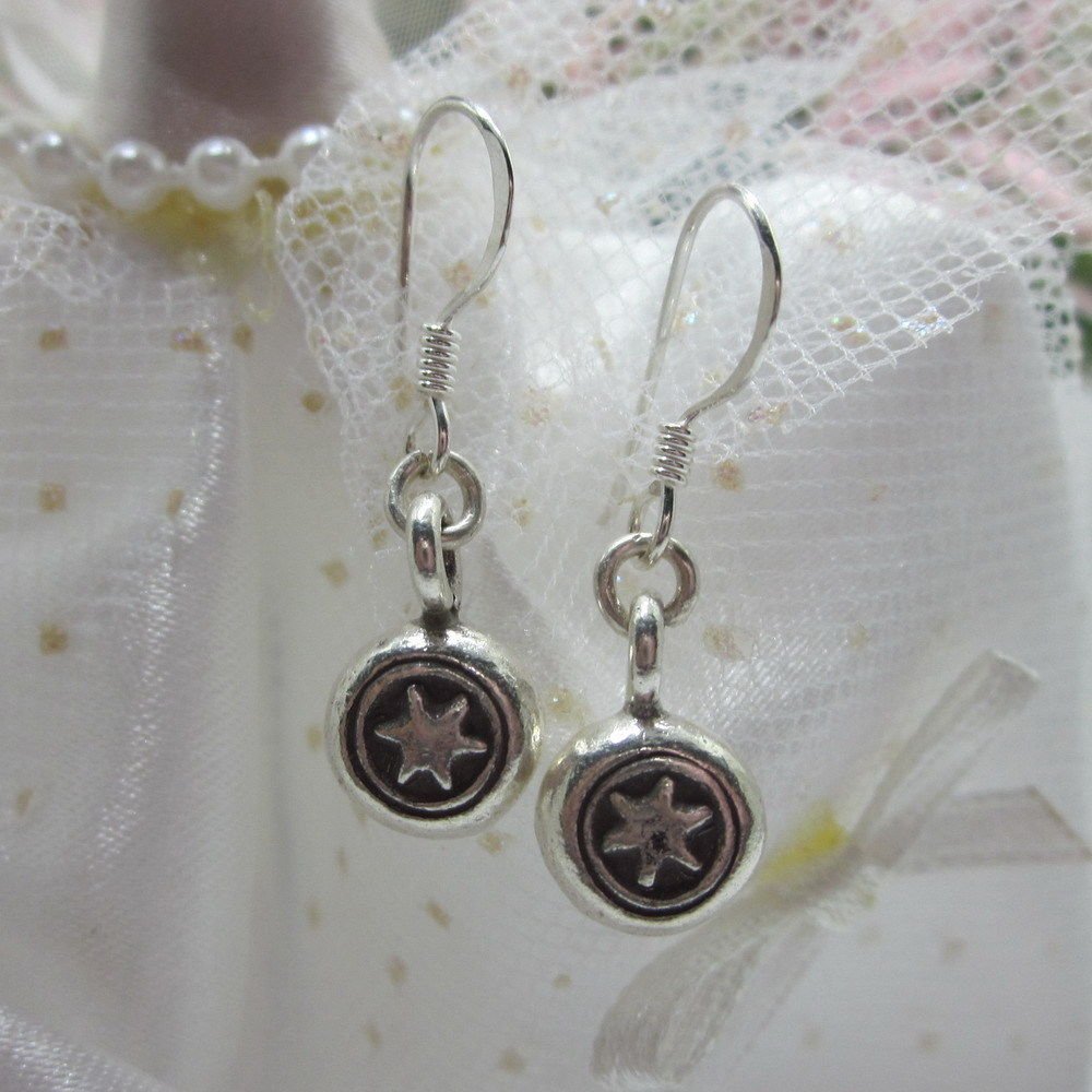 Thai Hill Tribe Earrings Pure Fine Silver Ethnic Charming Round Star R534