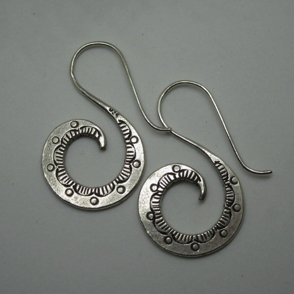 Thai Hill Tribe Earrings Pure Fine Silver Ethnic Hooks Sea wave Theme R538