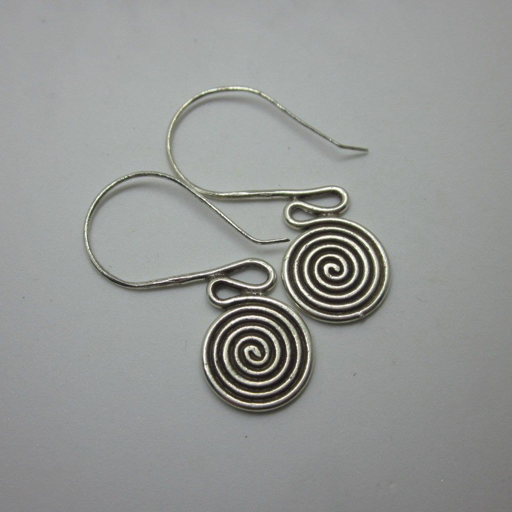 Thai Hill Tribe Earrings Pure Fine Silver Ethnic Spiral Curly Hooks R537