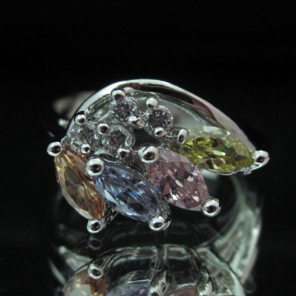 Fashion Brass Ring Size 7 Precious Woman Wedding Multi color CZ anello ringe 9