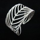 Fine Silver Bracelet Bangle Cuff Vintage Dried Leaf White Silber Armband B37