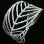 Fine Silver Bracelet Bangle Cuff Vintage Dried Leaf White Silber Armband B37