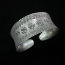 Fine Silver Bracelet Bangle Cuff Vintage sunflower Engrave Silber Armband B33