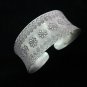 Fine Silver Bracelet Bangle Cuff Vintage sunflower Engrave Silber Armband B33