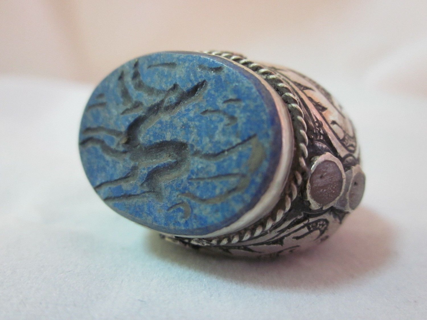 Islamic Ring 925 Sterling Silver Muslim Snake Antique engraved Lapis mens
