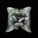 Fine Silver Bracelet Bangle Cuff Vintage Rose and leaf Band Silber Armband B38