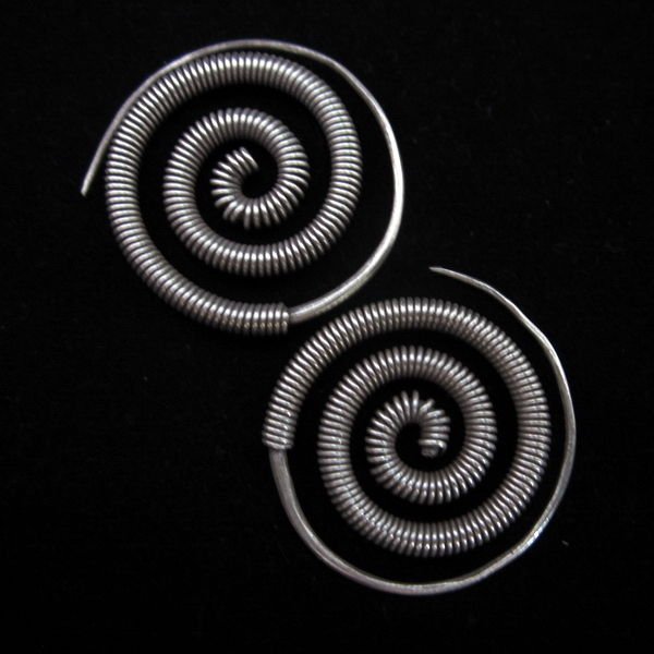 Thai Hill Tribe Earrings Fine Silver Schmuck Spirale Ohrringe Silber ER157