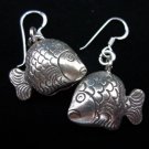 Thai Hill Tribe Earrings Fine Silver karen tribal twin Fish bell Pisces ER182