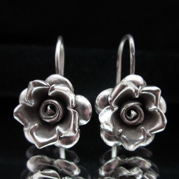 Thai Hill Tribe Earrings Fine Pure Silver Hook Flower Rose Ohrringe &Oslash;&sect;&Ugrave;�&Oslash;&pound;&Ugrave;�&Oslash;&plusmn;&Oslash;&sect;&Oslash;&middot;