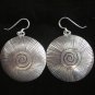 Thai Hill Tribe Earrings Fine Silver with scratch and spiral center Round Dangle