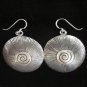 Thai Hill Tribe Earrings Fine Silver with scratch and spiral center Round Dangle