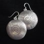 Thai Hill Tribe Earrings Fine Silver with scratch and spiral center Round Dangle