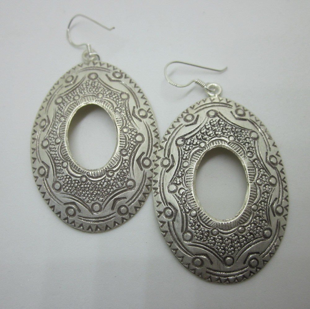 Handcrafted Earrings Sterling Silver Dangle Oval Tribal Plata Aretes joyer&Atilde;&shy;a