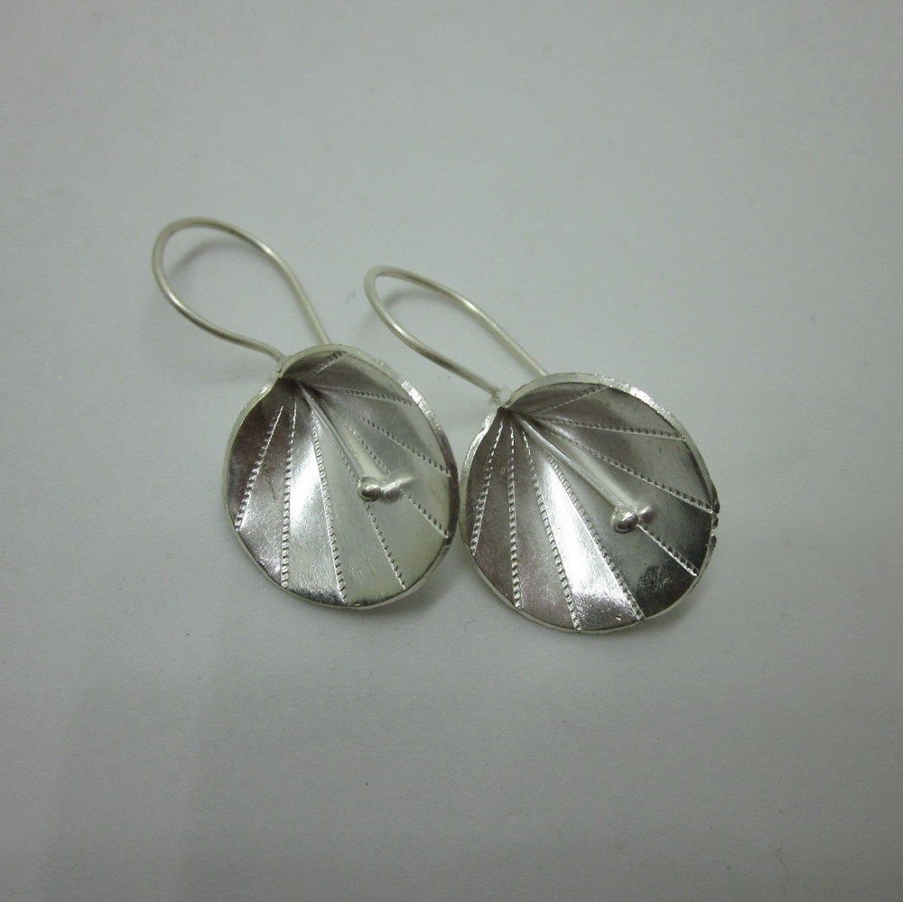 Handcrafted Earrings Sterling Silver Flower Dome Coin Plata Aretes joyer&Atilde;&shy;a