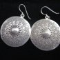 Thai Hill Tribe Earrings Fine Silver vintage charming engrave Round Sun Aznec