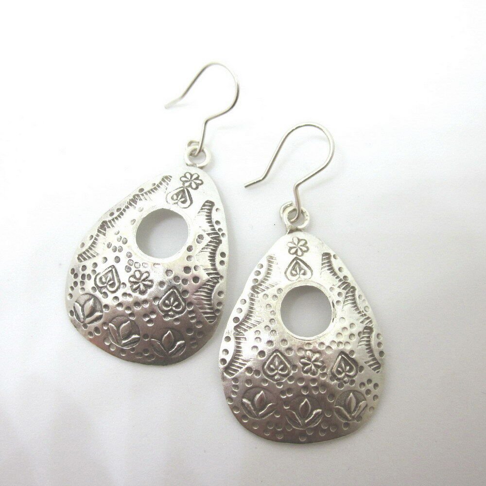 Fine Silver Earrings Sterling 925 Premium Floral Lotus Drop Dangle Vintage Craft