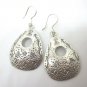 Fine Silver Earrings Sterling 925 Premium Floral Lotus Drop Dangle Vintage Craft