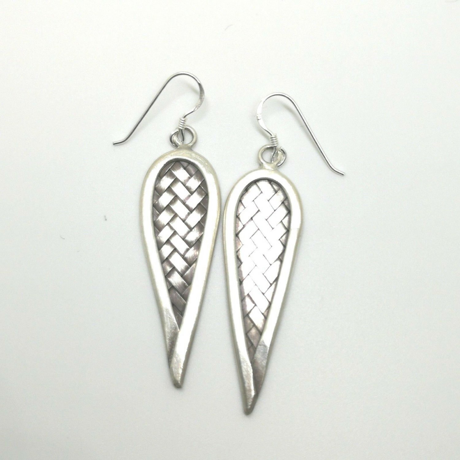 925 Fine Pure Silver Earrings Thailand Premium Jewelry Tribal Weave Dangle 1806