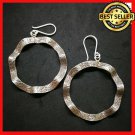 Fine 925 Silver Earrings Vintage wave Loop Hoop Dangle Tibet Texture 60x40 mm
