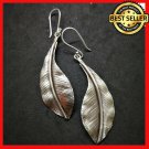 Fine 925 Silver Earrings Long Banana Leaf Tropical Nature Theme 63x20 mm