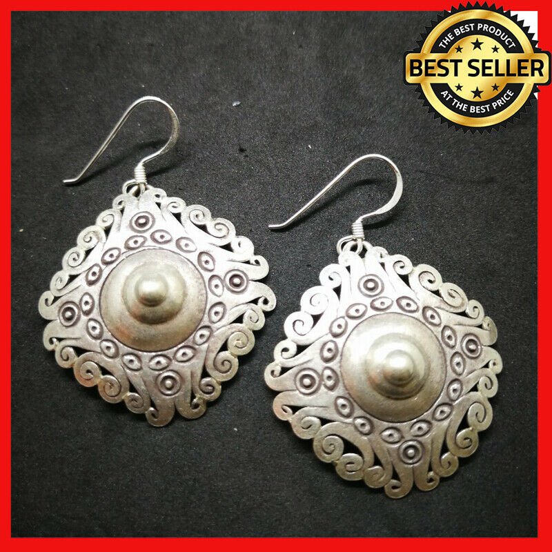 Fine 925 Silver Earrings Vintage Tribal Roman Styles Templar Theme 45x32 mm