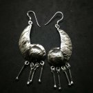 Fine 925 Silver Earrings Retro Fashion Water Element Symbol Mark Funky 70x23 mm