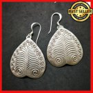 Fine 925 Silver Earrings Vintage Poh Leaf Buddha theme Asian Tribal 55x30 mm