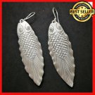 Fine 925 Silver Earrings Vintage Sea Two eyes Big Fish Hanging long Tail 85 mm