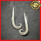 Fine 925 Silver Earrings Vintage Royal Engrave Nature Texture Hook