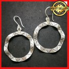 Fine 925 Silver Earrings Vintage Tribal Theme Wave Round hoop BOHO 55x35 mm