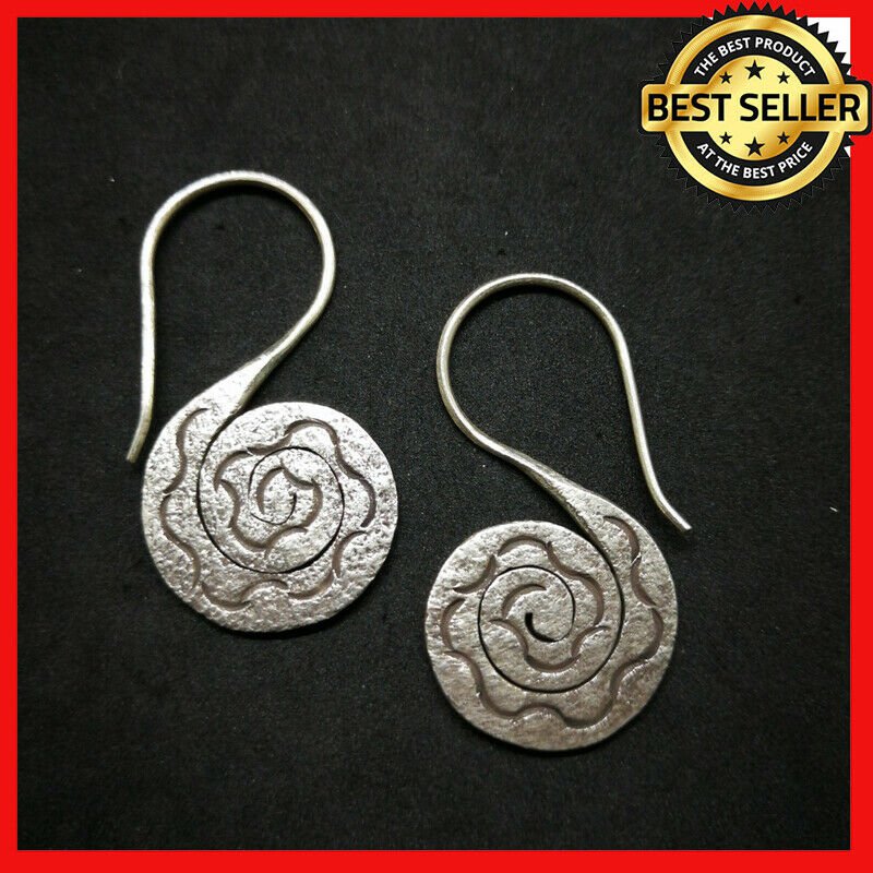 Fine 925 Silver Earrings Vintage Spiral Stick Twist Line Texture