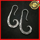 Fine 925 Silver Earrings Vintage Fang Styles Texture Engraved
