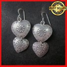 Fine Silver Earrings Sterling 925 Double Layers Hearts Women Fashions Dangles