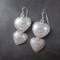 Fine Silver Earrings Sterling 925 Double Layers Hearts Women Fashions Dangles