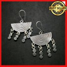 Fine 925 Silver Earrings Vintage Half Round Fan Hangin Spiral