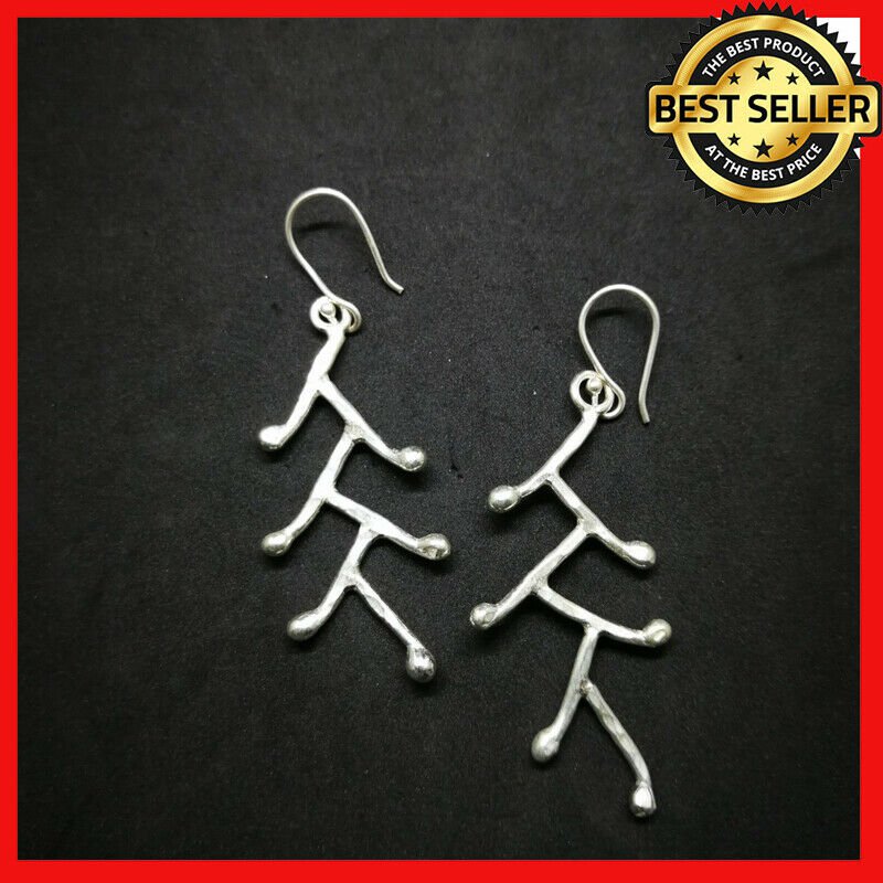 Fine 925 Silver Earrings Vintage Tree branch Stick Hammer Texture