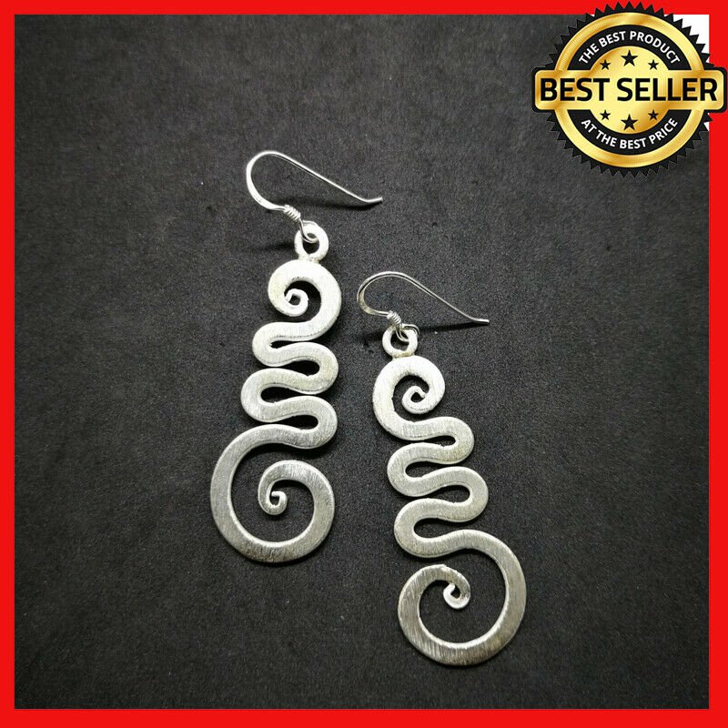 Fine 925 Silver Earrings Vintage Asian Magic symbol Twist Shining